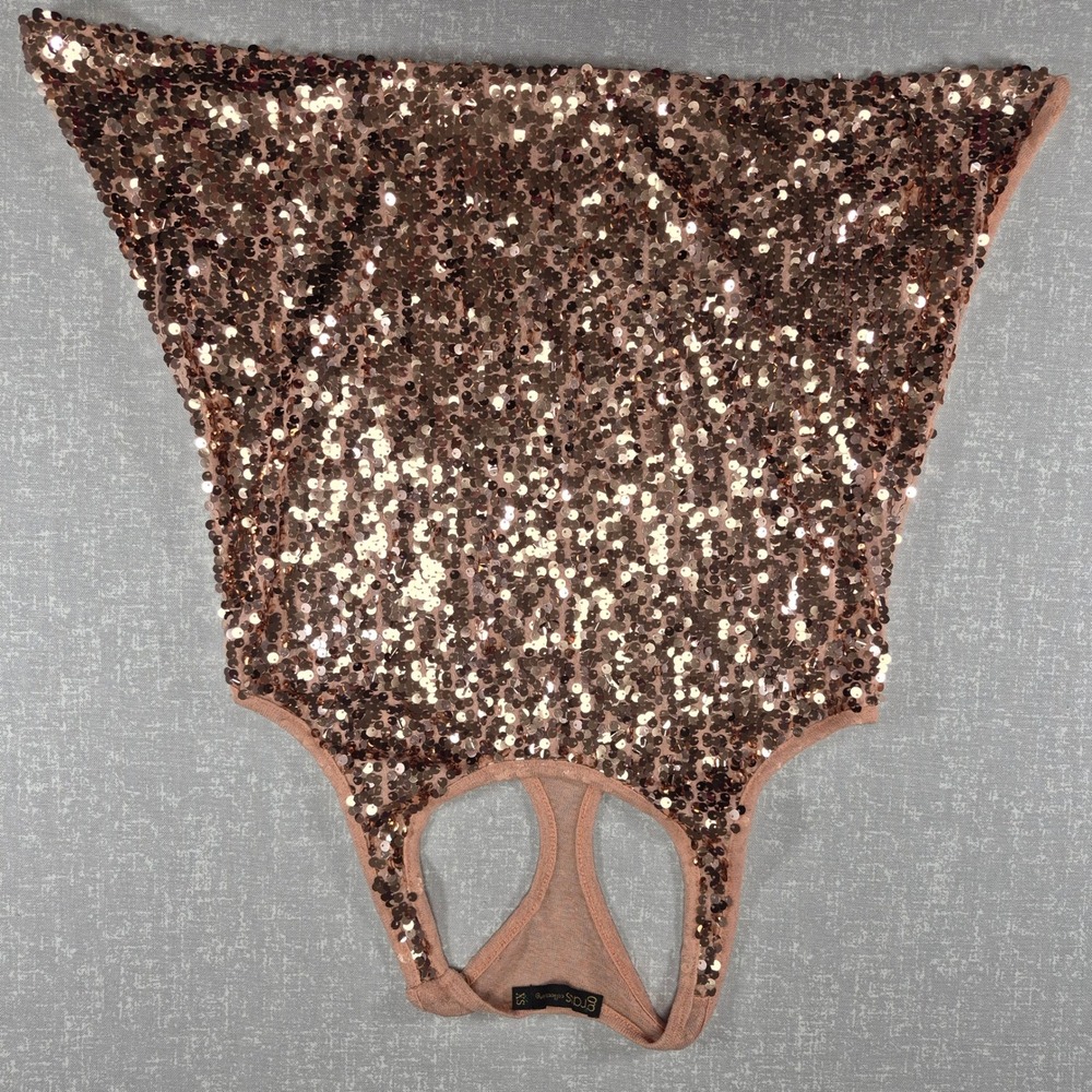Grass Collection Rose Gold Sequin Racerback Tank Top Peach XS Party Sparkle